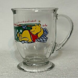 VINTAGE Disney Winnie the Pooh Glass Footed Mug by Anchor Hocking "Bother Free"